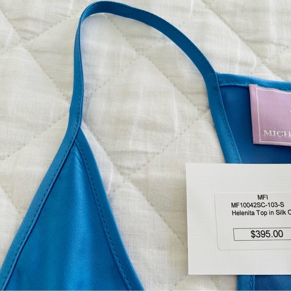 NWT Michelle Farmer 100% Silk Charmeuse Helenita Top in Azure Blue - Picture 8 of 10